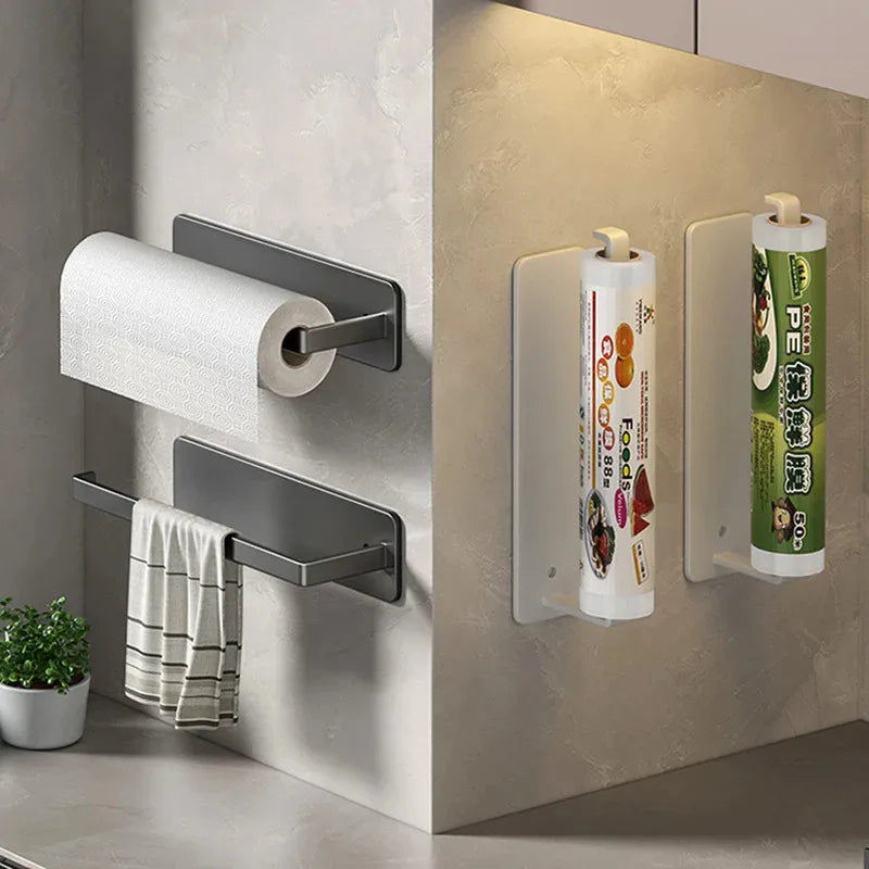 Self Adhesive Kitchen Paper Holder No Drill Napkin Tissue Towel Toilet Roll Paper Holder Hanger Cabinets Bathroom Storage Rack