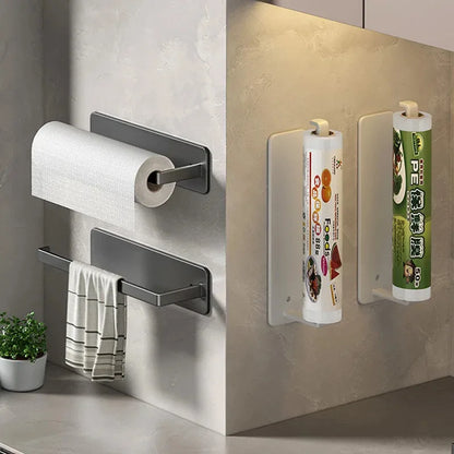 Self Adhesive Kitchen Paper Holder No Drill Napkin Tissue Towel Toilet Roll Paper Holder Hanger Cabinets Bathroom Storage Rack