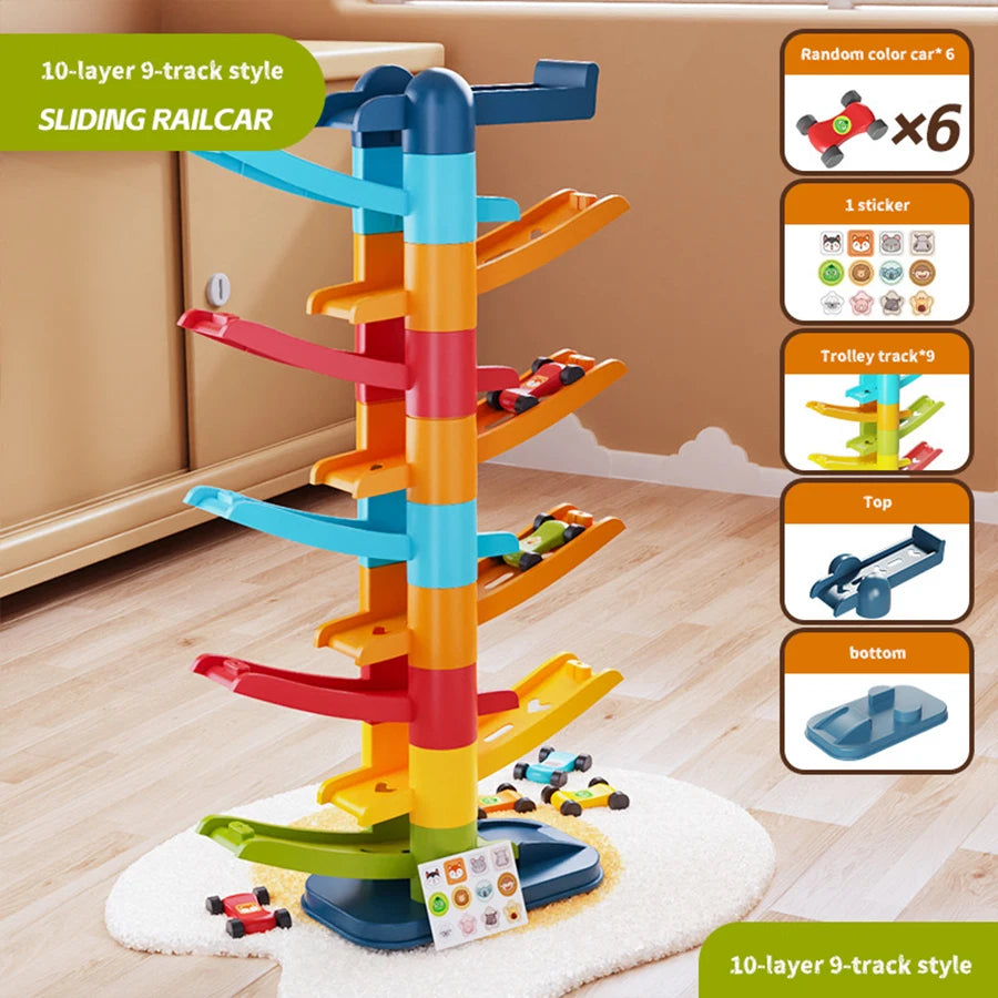 Cartoon Puzzle Children'S Gliding Track Car Mini Car Inertia Girl Baby 3-Year-Old Boy Toy Multi Layer Cartoon Puzzle Slide Car