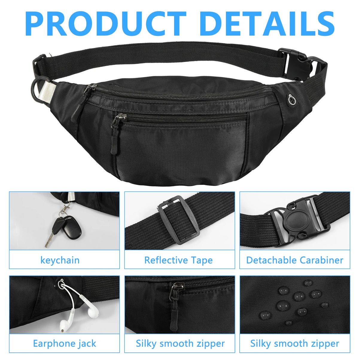 Oxford Cloth Belt Bag Hiking Phone Pouch Men Waist Bag Crossbody Fanny Pack Adjustable Strap for Travel Out Work Cycling Sport