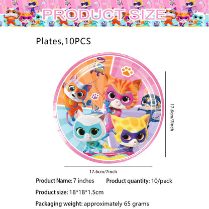 Superkittie Birthday Party Decoration Tableware Tablecloth Plate Cup Napkin Balloon Cake Decor superkitties Party Favors Supply