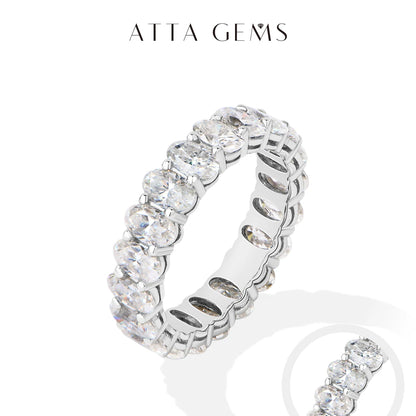 ATTAGEMS 3*5mm Oval Cut Full Moissanite Eternity Rings for Women Men S925 Sterling Silver Jewelry Elegant Stackable Wedding Ring