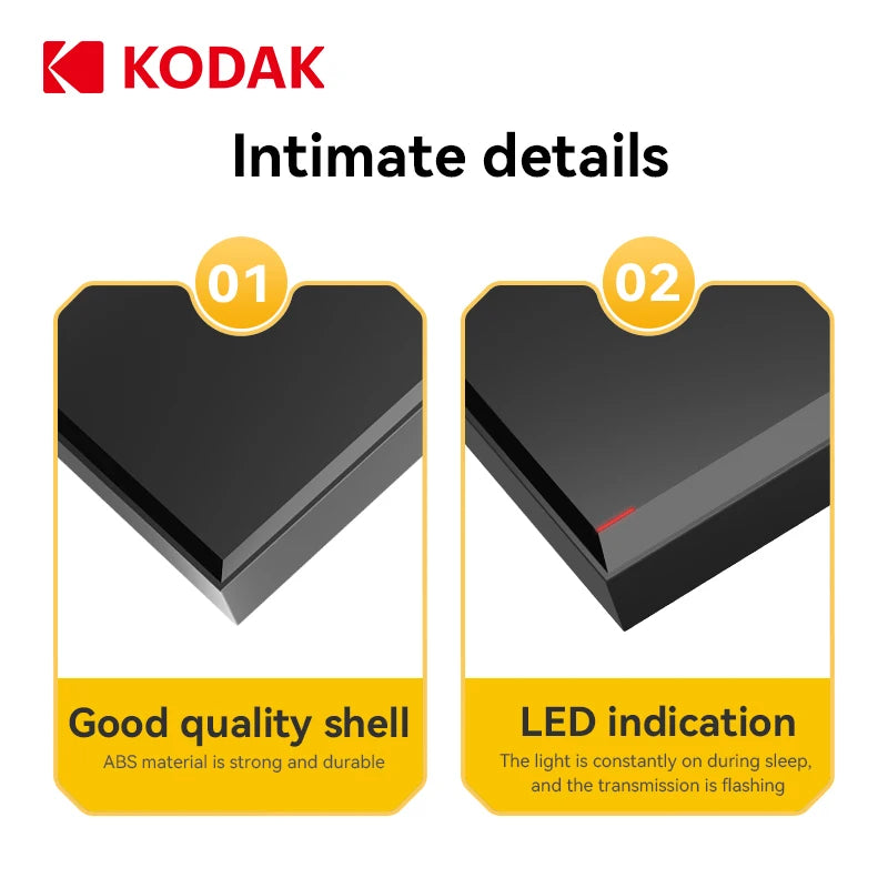 Kodak P190 Portable External Hard Drive 5Gbps 500GB 1T 2T USB3.0 Lightweight PHDD for PC Tablets PS5 XBOX Laptop Desktop