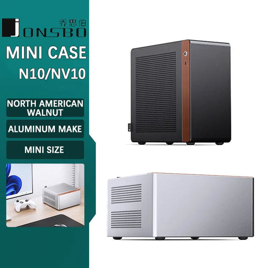 JONSBO NV10 N10 ITX Mini Desktop Case (3.3mm Aluminum Alloy Shell/North American Black Walnut/ITX Version/PCIE4.0 Adapter Cable)
