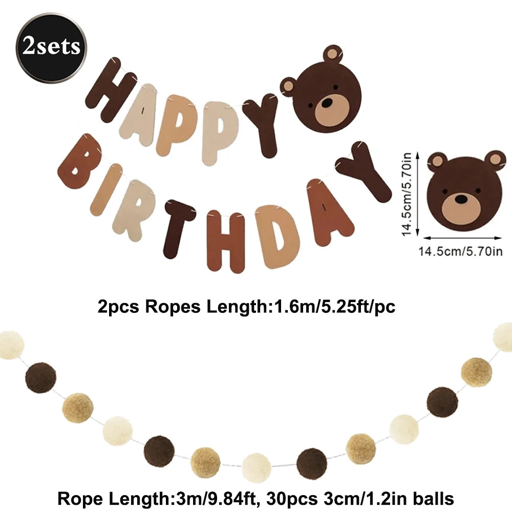 Cute Bear Kids 1st Birthday Hat Thick Non-woven Cute Bear Felt Birthday Banner Ball String Baby Shower Party Decoration Supplies