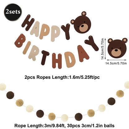 Cute Bear Kids 1st Birthday Hat Thick Non-woven Cute Bear Felt Birthday Banner Ball String Baby Shower Party Decoration Supplies