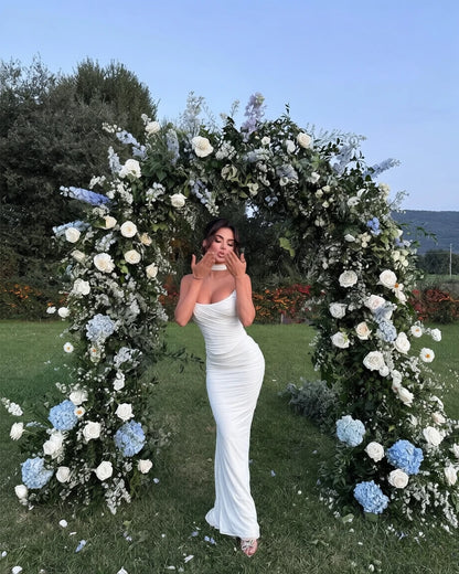 Mingmingxi Elegant Maxi Wedding Guest Dress Set Sexy Strapless Blue Cropped Top Set Bodycon Holiday Party Dresses Women