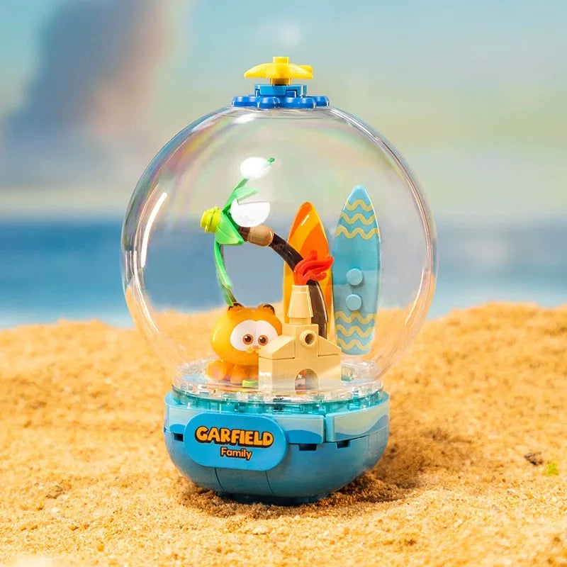 Pantasy Garfield Crystal Ball Series Fun Gashapon Machine Building Block Puzzle Model Desktop Ornament Children's Gift