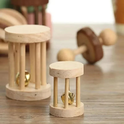Guinea Pig Rabbit Hamster Small Animal Play Pet Roller Toys Natural Wooden Pine Dumbells Unicycle Bell Chew Chewing Braided Ball