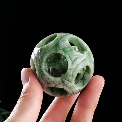 1pc Hand-Carved Lushan Jade Hollow Ball Reiki Energy Crystal Figurine St. Patrick's Theme for Home Decor Healing