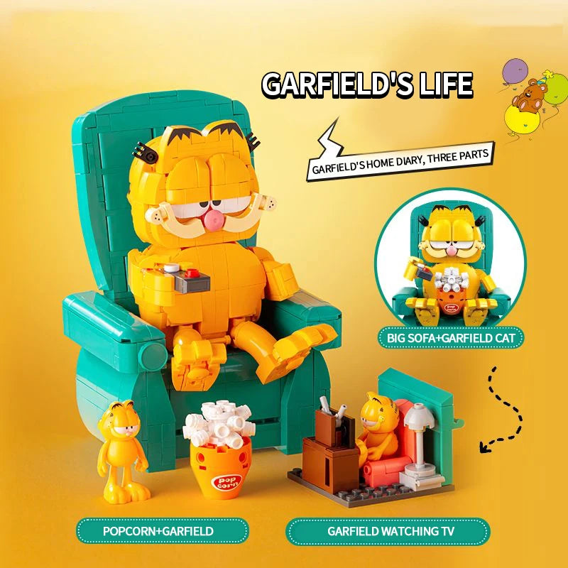 Garfield Cat Sofa Building Blocks Sitting Garfield Character Model Bricks Educational DIY Toys Desktop Decoration Holiday Gifts