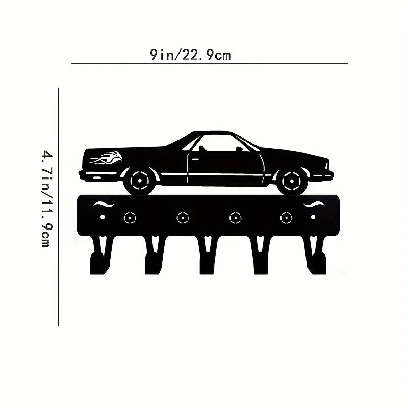 Black Racing Car Metal Wall Art Key Holder, Waterproof Rustproof Heavy Duty for Home Garage Decor Gift