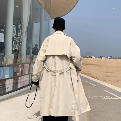 Spring Trench Coat Mens Korean Style Male Streetwear Windbreaker Trenchcoat Men Solid Coats for Men Casual Loose Long Overcoat