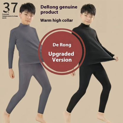 Children's Boys De Velvet Thermal Suit Reversible Medium High Neck Thermal Children's Autumn Clothes Autumn Pants Underwear