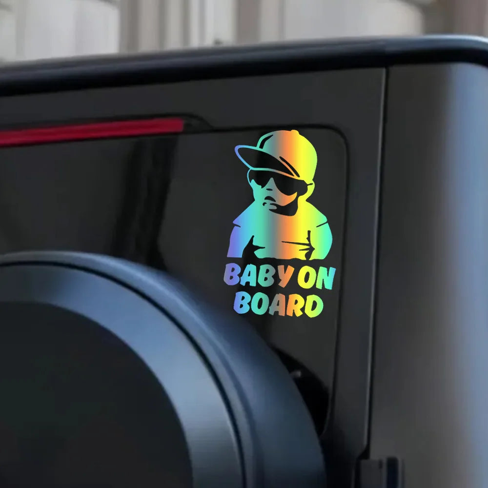 "BABY ON BOARD" with Cool Boy Stickers, 11x18cm Car Stickers Scratch Blocking Self-Adhesive Waterproof Decal, Used for Car