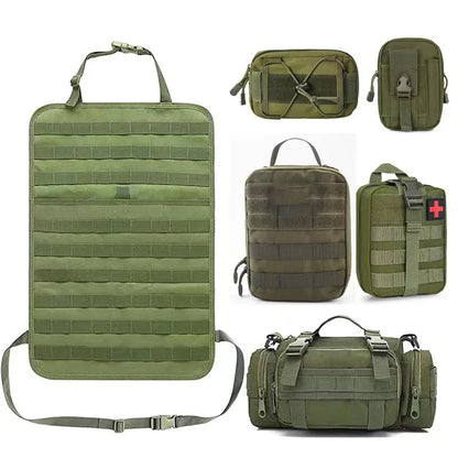 Tactical Car Seat Back Organizer Tactical Vehicle Panel Organizer with 5 Detachable Molle Pouches Universal Fits Most of Vehicle