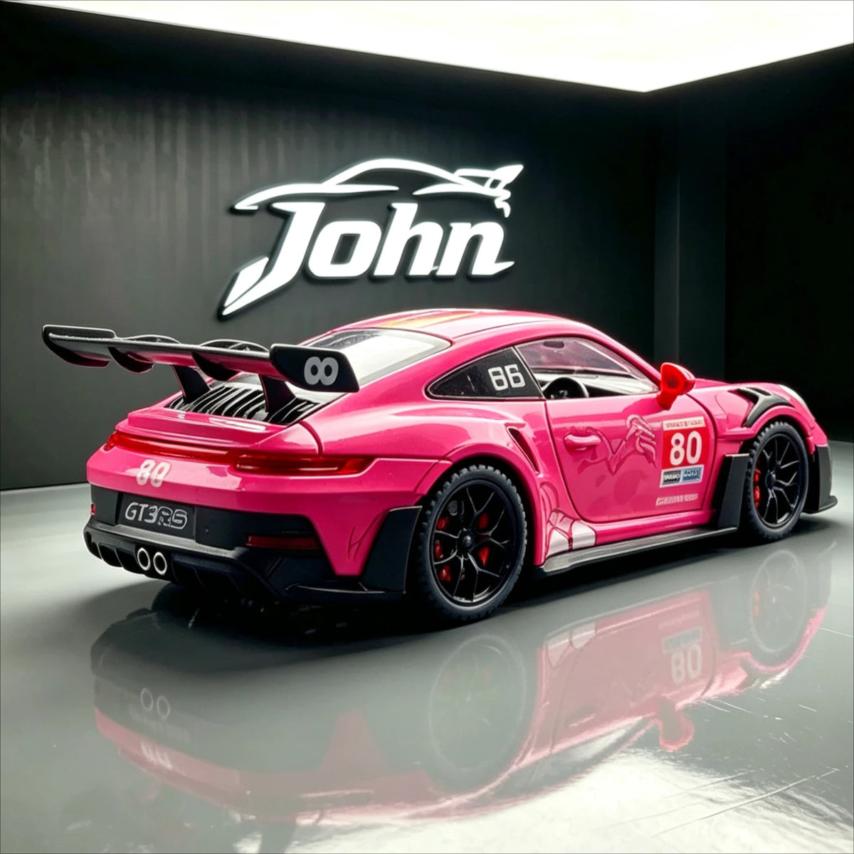 1:32 Porsche 911 GT3 R Rexy T-Rex Livery AO Racing Car Pull Back Toy with Light & Sound Drop Resistant Decor Gift for Collectors