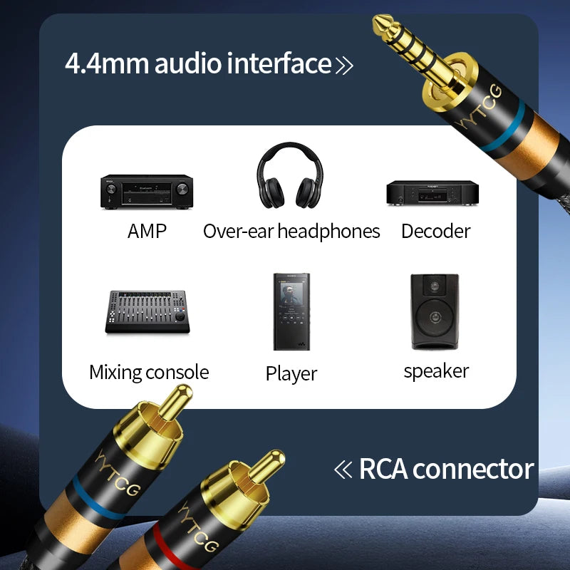 Hi-end OFC 4.4mm to 2RCA Aux Audio Cable Anti-noise and Anti-interference 4.4mm Jack to 2RCA Male Cable for Headphone Speaker