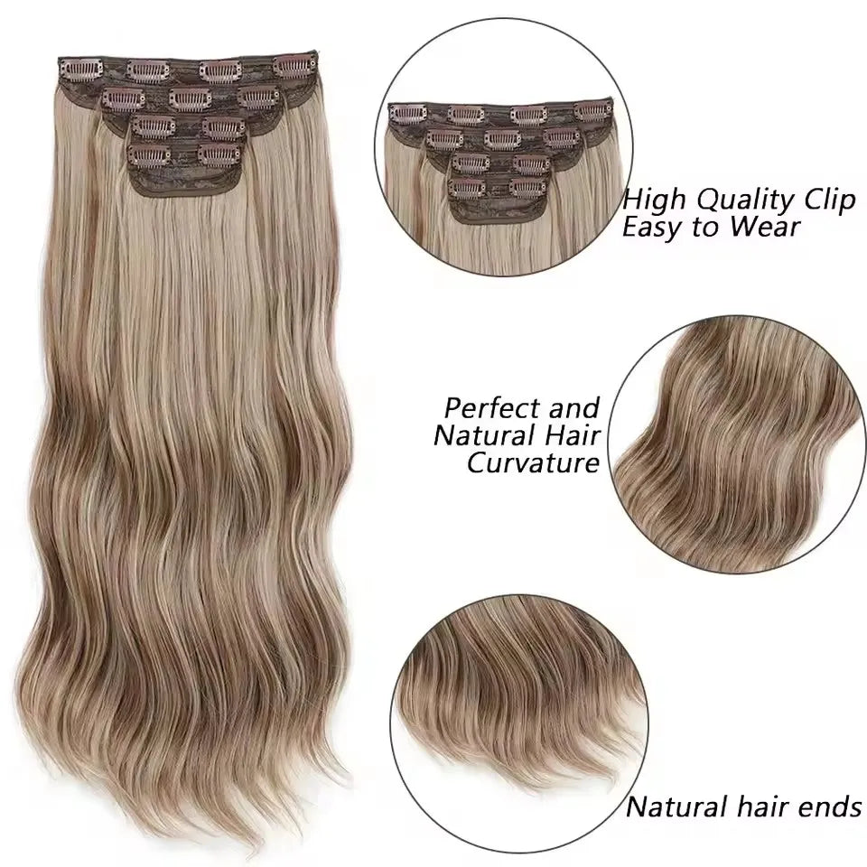 24Inches 220Grams Body Wave Clips In Piano Blond 27/613 M888 Bio Protain High Temperature Synthetic Hair Extensions 4Pcs/Lot
