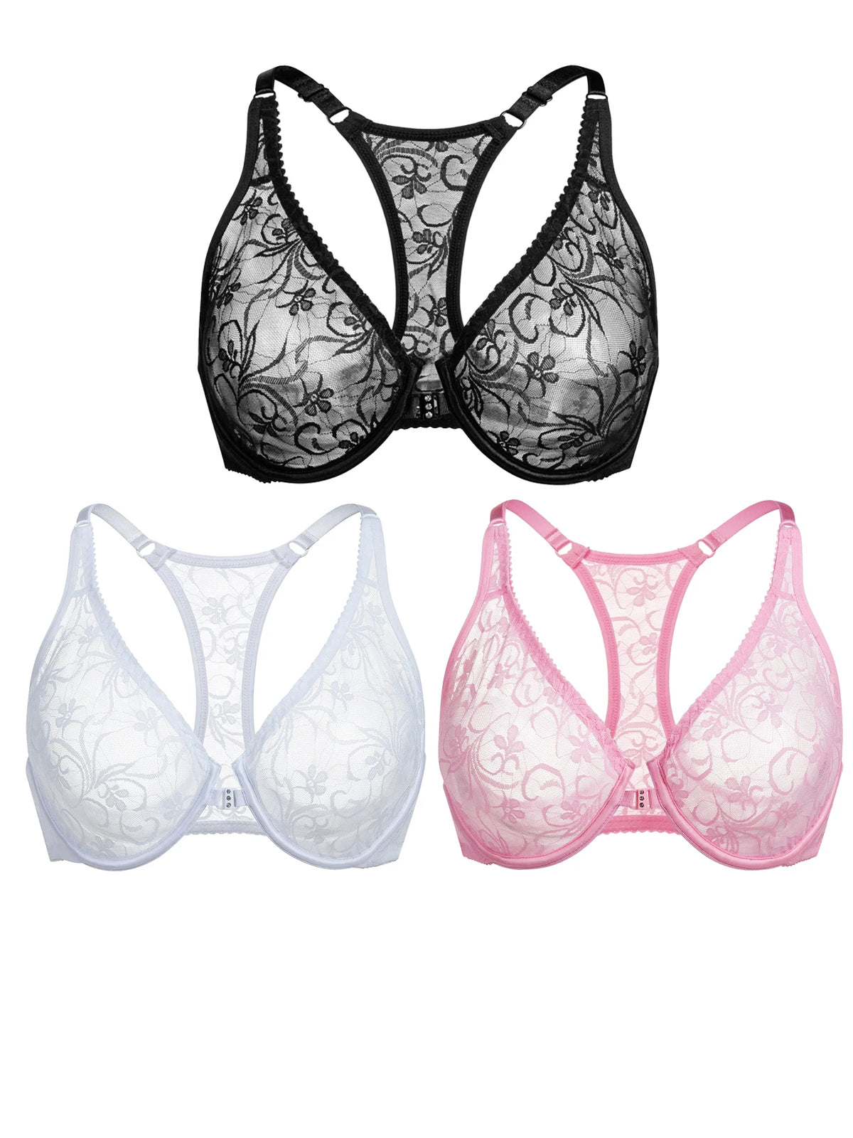 Front Button Women's Bra Lace Sheers Unpadded Sexy Lingerie BH Tops Flower Knitting Brassiere Underwire Underwear Plus Size Bras