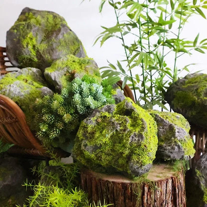 1 Piece PU Green Moss Simulation Stone Imitation Gypsum Photography Props Performance Decorations for Home Garden