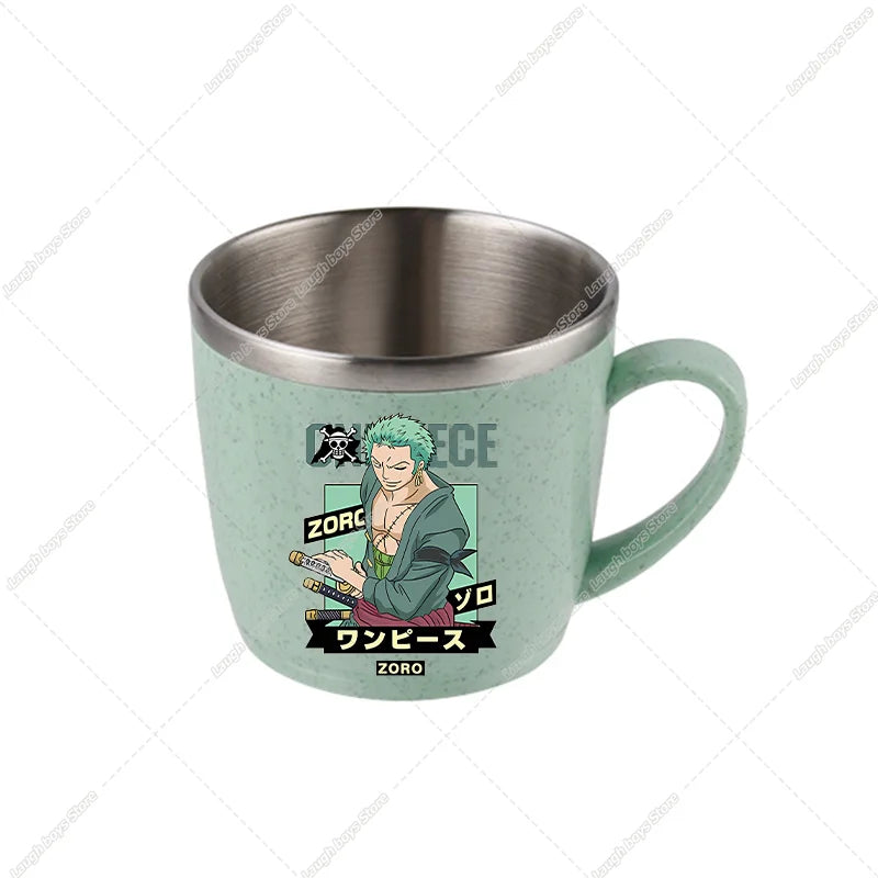 One Piece Water Cup Cartoon Anime Print Stainless Steel Drinking Glass Luffy Double Layered Heat-resistant Coffee and Milk Mug