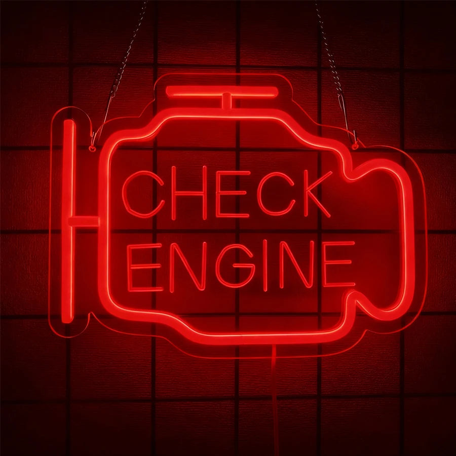 Check Engine Neon Sign, Led Garage Sign Dad Wall Art Gift, Man Cave, Auto Repair Shop, Bedroom, Workshop, Party, Bar Decor.