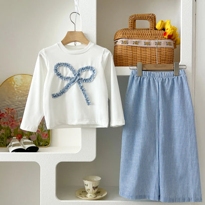 Humor Bear Korea Style Simple Kids Clothes Girl 2Pcs Set Clothing Long Sleeve Striped+Loose Pant Outfits for Girl