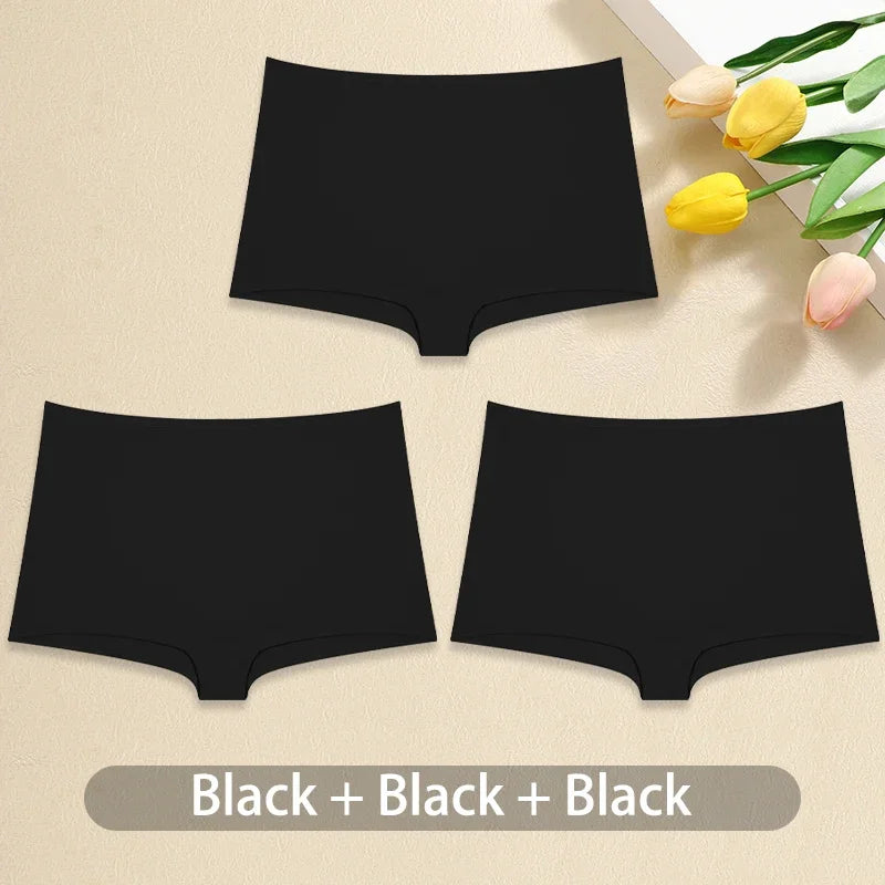 3PCS/Set Women Cotton Panties Sexy Low Rise Boyshorts  Seamless Sports Boxers Female Comfortable Underwear Solid Color Lingerie