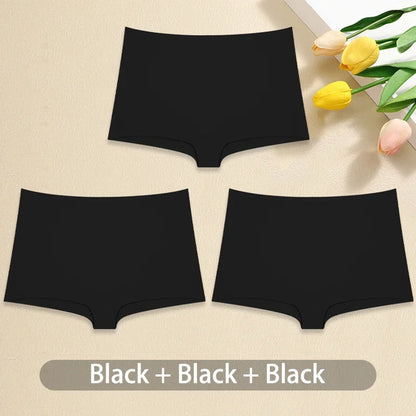 3PCS/Set Women Cotton Panties Sexy Low Rise Boyshorts  Seamless Sports Boxers Female Comfortable Underwear Solid Color Lingerie