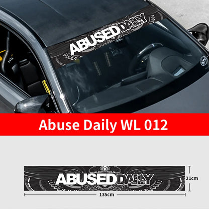 Abuse Daily Car Front and Rear Windshield Stickers Waterproof Sunscreen Windscreen Banner Decal Window Sticker Accessories