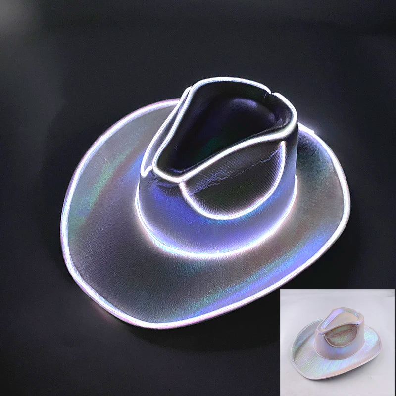 Bachelorette Party Glowing Supplies Luminous Bride Cowgirl Hat LED Pearlescent Cowboy Cap Fashion Neon Light Hat For Party