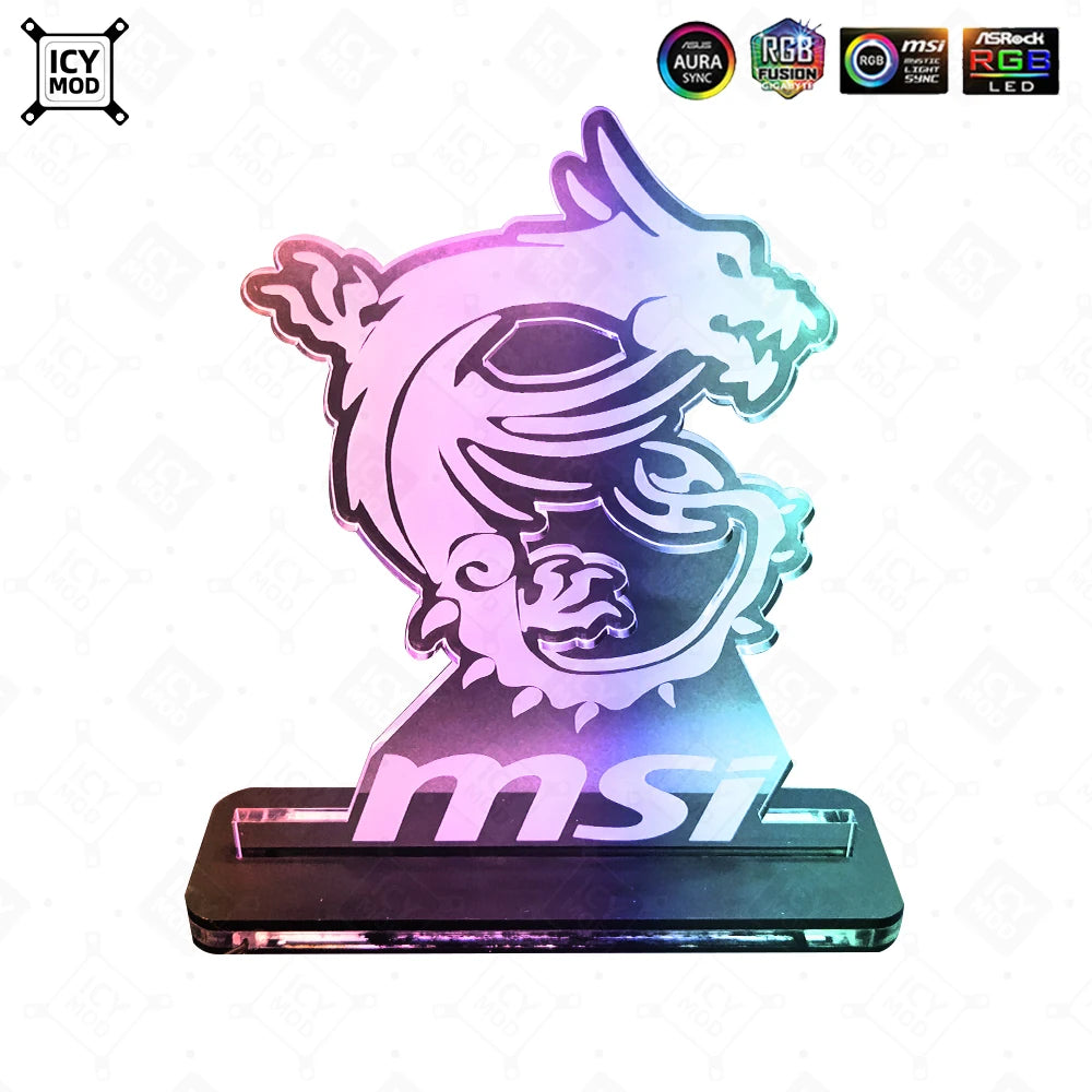 MSI Gaming Figure A-RGB Rainbow LED Acrylic Lighting Panel 5V3Pin Mystic Lighting PC Water Cooling MOD Belief Dragon Decoration