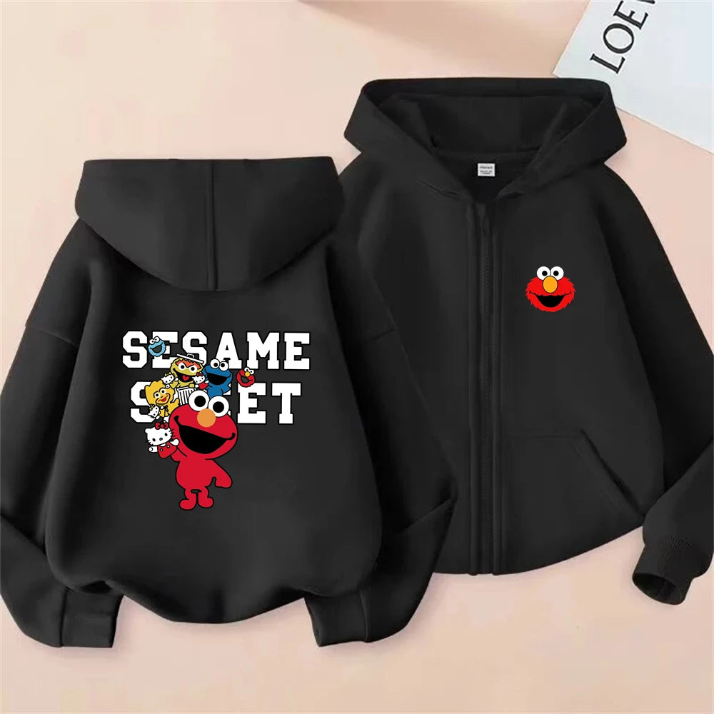 Elmo SESAME STREET Zipper Style Hoodies Boys Coat Children Girls Pink Age 3-12 Leisure Kids Sweatshirts Festival Gifts