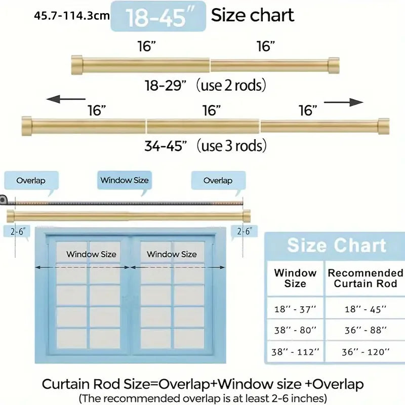 1-Diameter Adjustable Gold Metal Curtain Rod, Extending from 18 to 120 Inches. Sturdy with Modern End Cap Finials. Easy Install