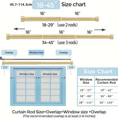 1-Diameter Adjustable Gold Metal Curtain Rod, Extending from 18 to 120 Inches. Sturdy with Modern End Cap Finials. Easy Install