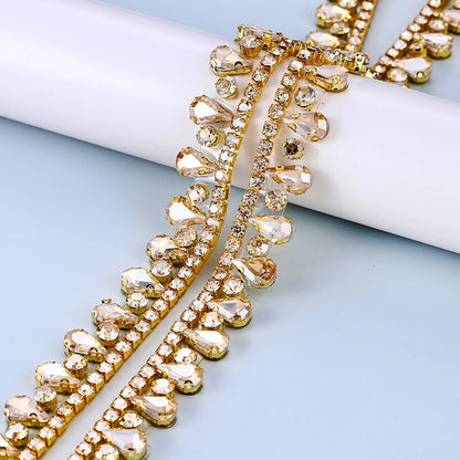 QIAO Multi-color Crystal Glass Rhinestone Border Diamond Ribbon Iron On DIY Wed Dress Skirt Clothing Accessories Diamond Strips