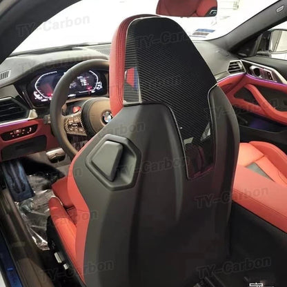 Dry Carbon Fiber Car Inner Seat Back Covers Trims For BMW G80 M3 G82 M4 G87 M2 G42 F97 X3M F98 X4M 2020+ Back Seat Shell Trim