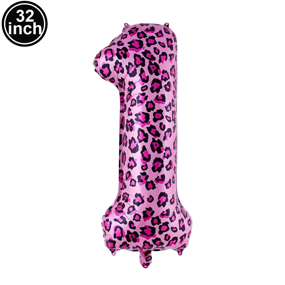32 Inch Pink Leopard Print Number Foil Balloon 0‑9 Digit Balloon Wild Animal Helium Balloon for Birthday Anniversary Party Decor