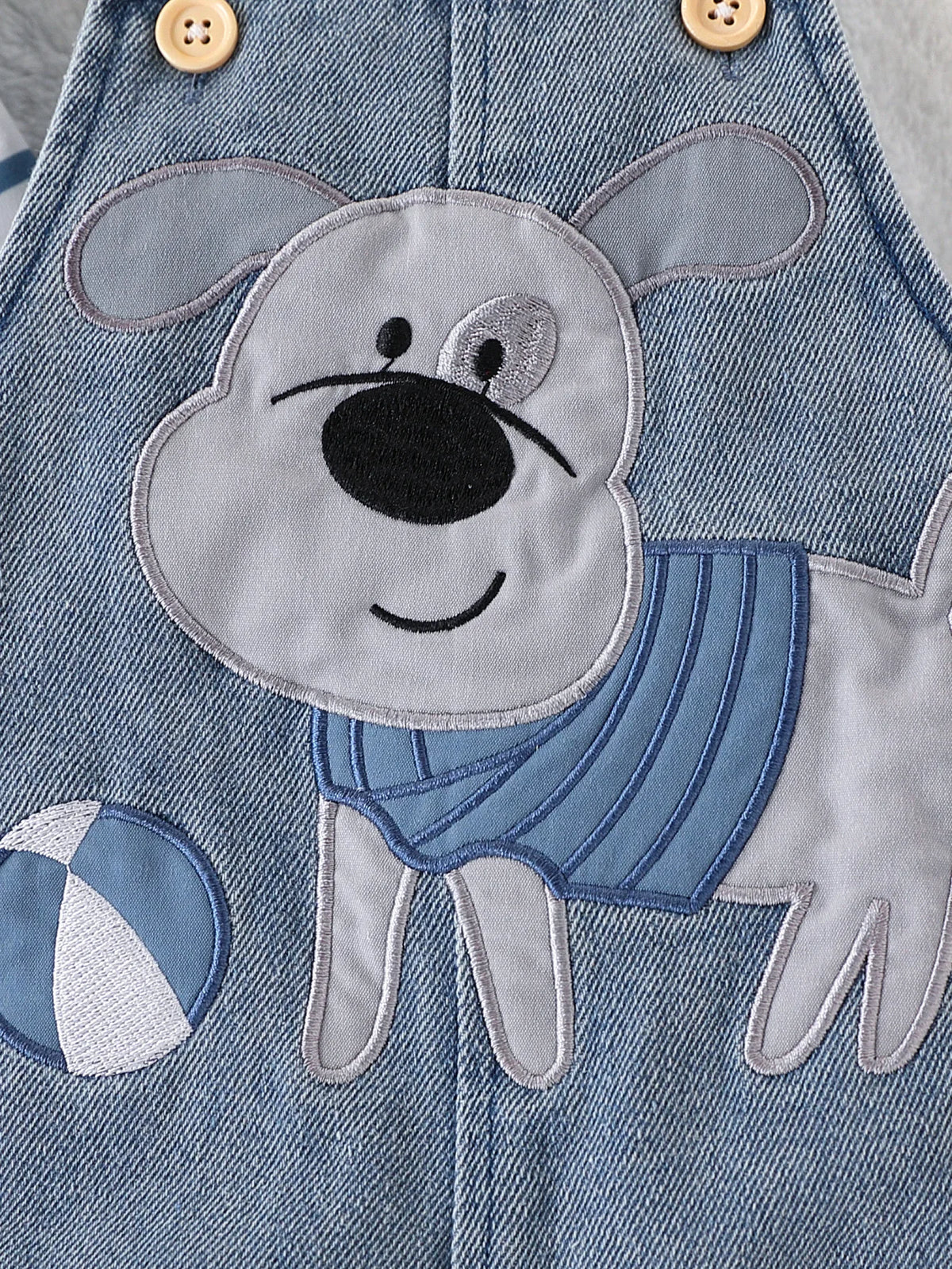 Baby Boy Striped T-Shirt + Cartoon Bear Denim Overalls Set, Cute Summer Casual Outfit for Going Out