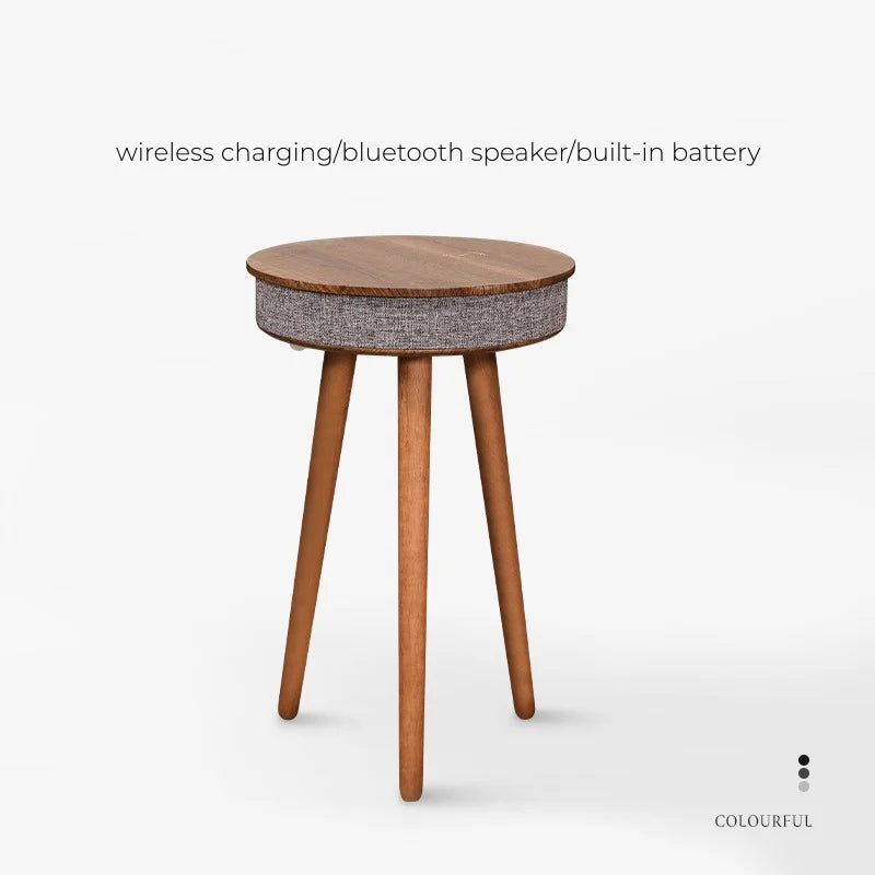 Smart Round Tea Table with Bluetooth Speaker Living Room Corner Table with Wireless Charging Portable Multi-Function Side Table
