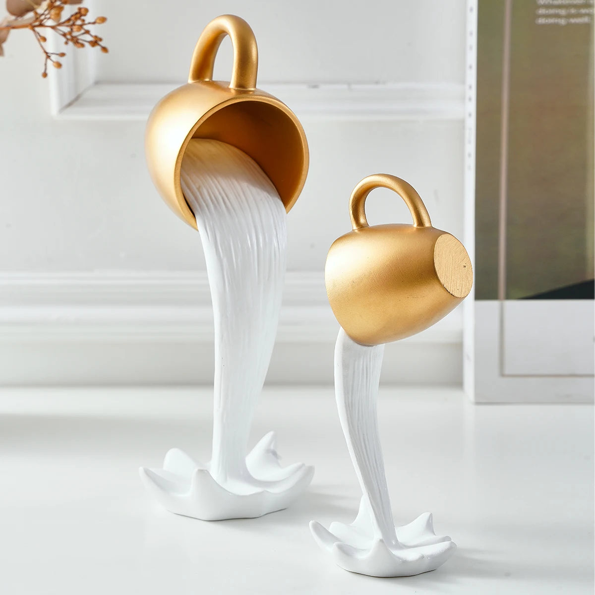 1PC, a three-dimensional suspended anti-gravity tipping coffee cup decorative item made of resin.