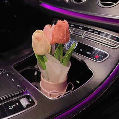 Creative Car Interior Decoration Cute Crafts Ornaments Car Tulip Bouquet Decorative Supplies Car Center Console Decoration Gifts