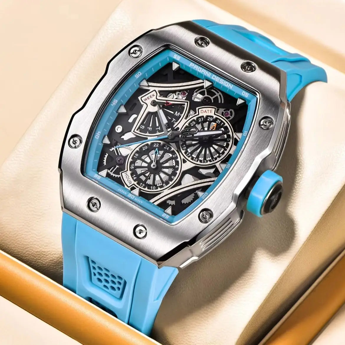 PAGANI DESIGN 2026 New Men's Skeleton Quartz Watch Japanese VH65 42MM Sapphire Glass Stainless Steel 50M Waterproof Reloj Hombre
