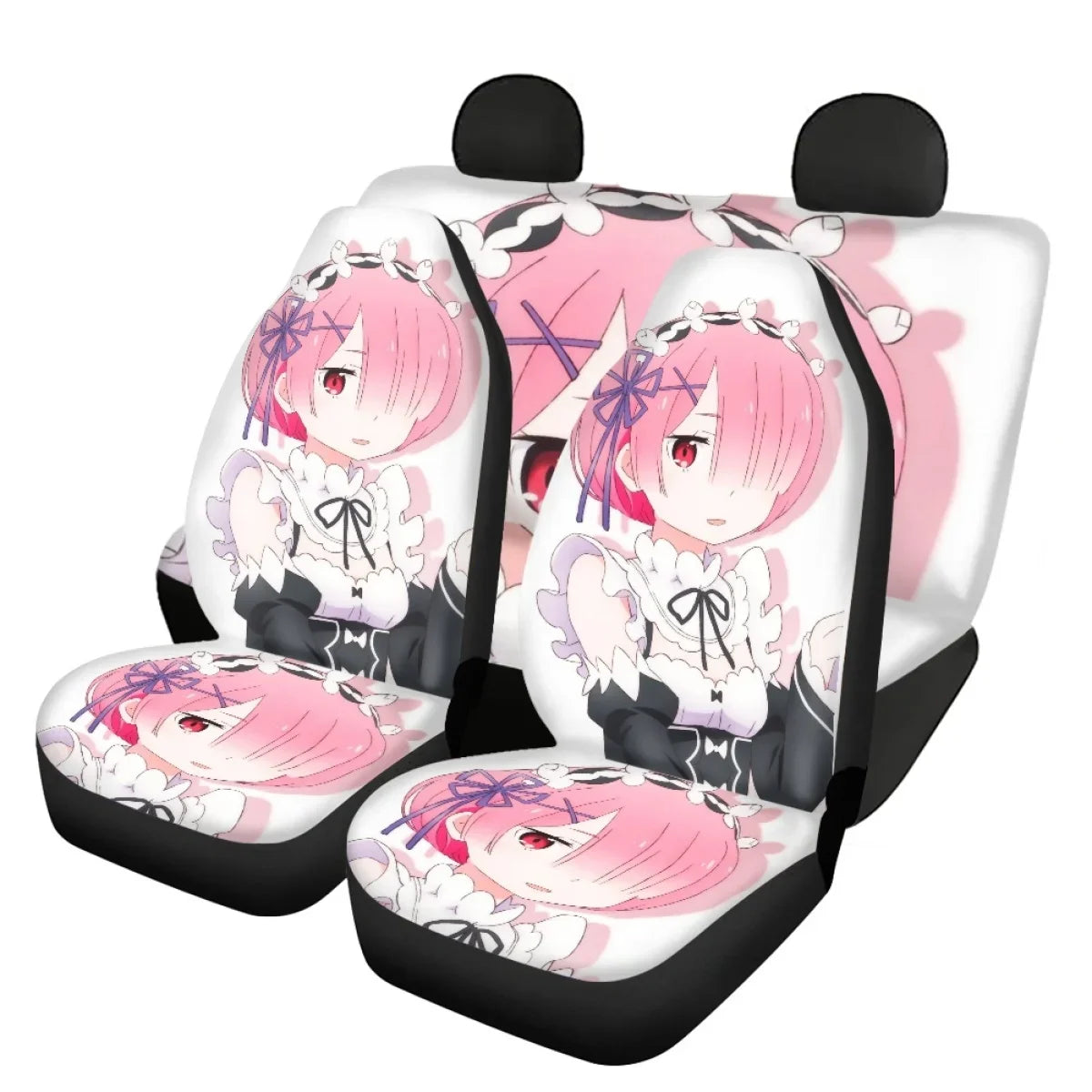 Re Zero Rem Ram 3D Printing Anime Universal Fit Car Seat Covers Black Front Seat Durable Washable Auto Mads Vehicle Seat Covers