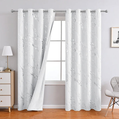 1pc Modern Marble Printed Curtain with Silver Stamping, One Panel High-Precision Curtain, Living Room, Bedroom Curtains