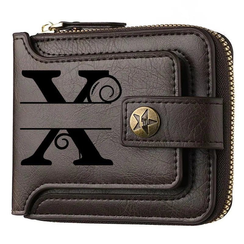 Personalized  PU Leather Chain Short Wallet For Man, Engraved Name&Text Bifold Stylish Brown Wallet For Man Valentines Birthday