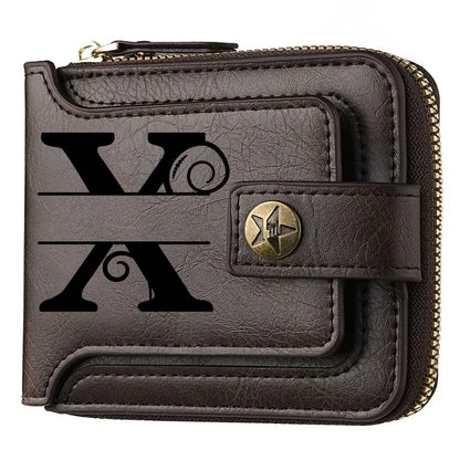 Personalized  PU Leather Chain Short Wallet For Man, Engraved Name&Text Bifold Stylish Brown Wallet For Man Valentines Birthday