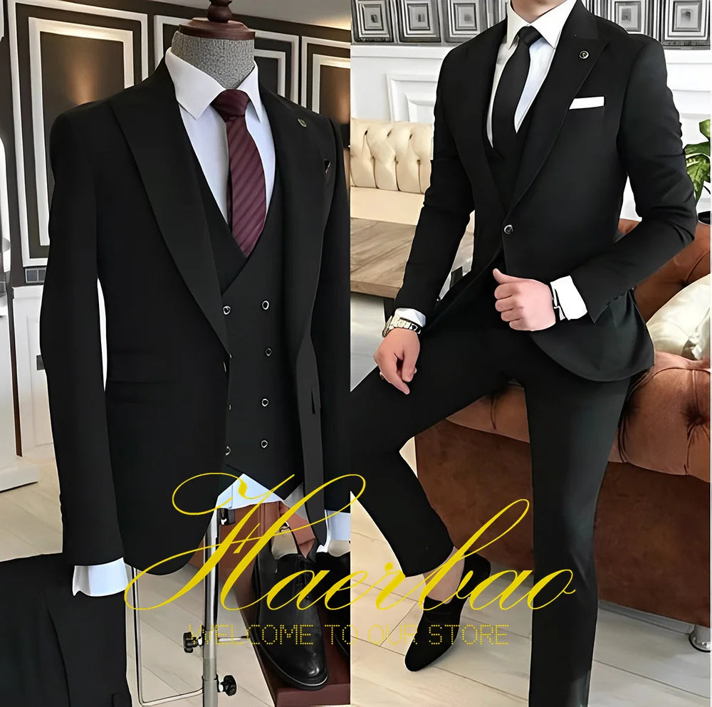 Navy Blue Men's Suit Business Workwear Formal Party Tuxedo Groom Wedding (Jacket Vest Pants) 3-piece Set 2023 Customized