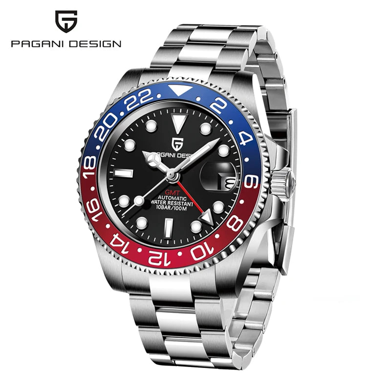 PAGANI DESIGN New Men Watch GMT Mechanical Wristwatch 40mm Automatic Watch Stainless Steel Waterproof Business Watches for Man